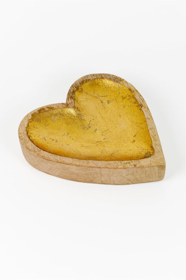 Mango Wood Heart Dish with Gold Leaf