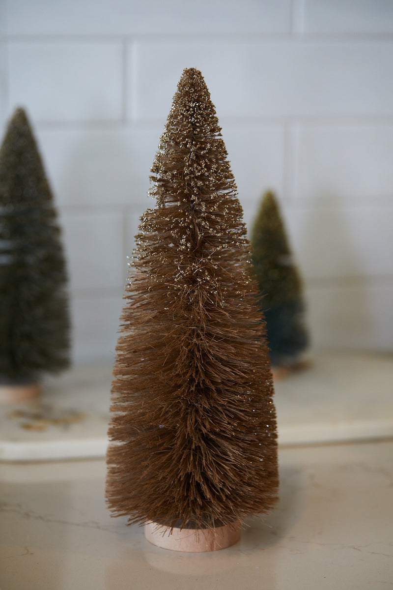 Natural Brown Bottle Brush Tree with Glitter