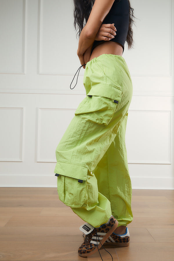 Cargo Parachute Pants in Lime