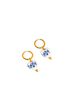 Gold Ceramic Floral Heart Earrings