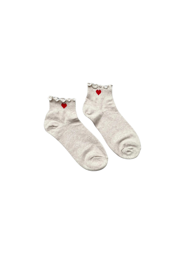 Ivory Red Heart Socks