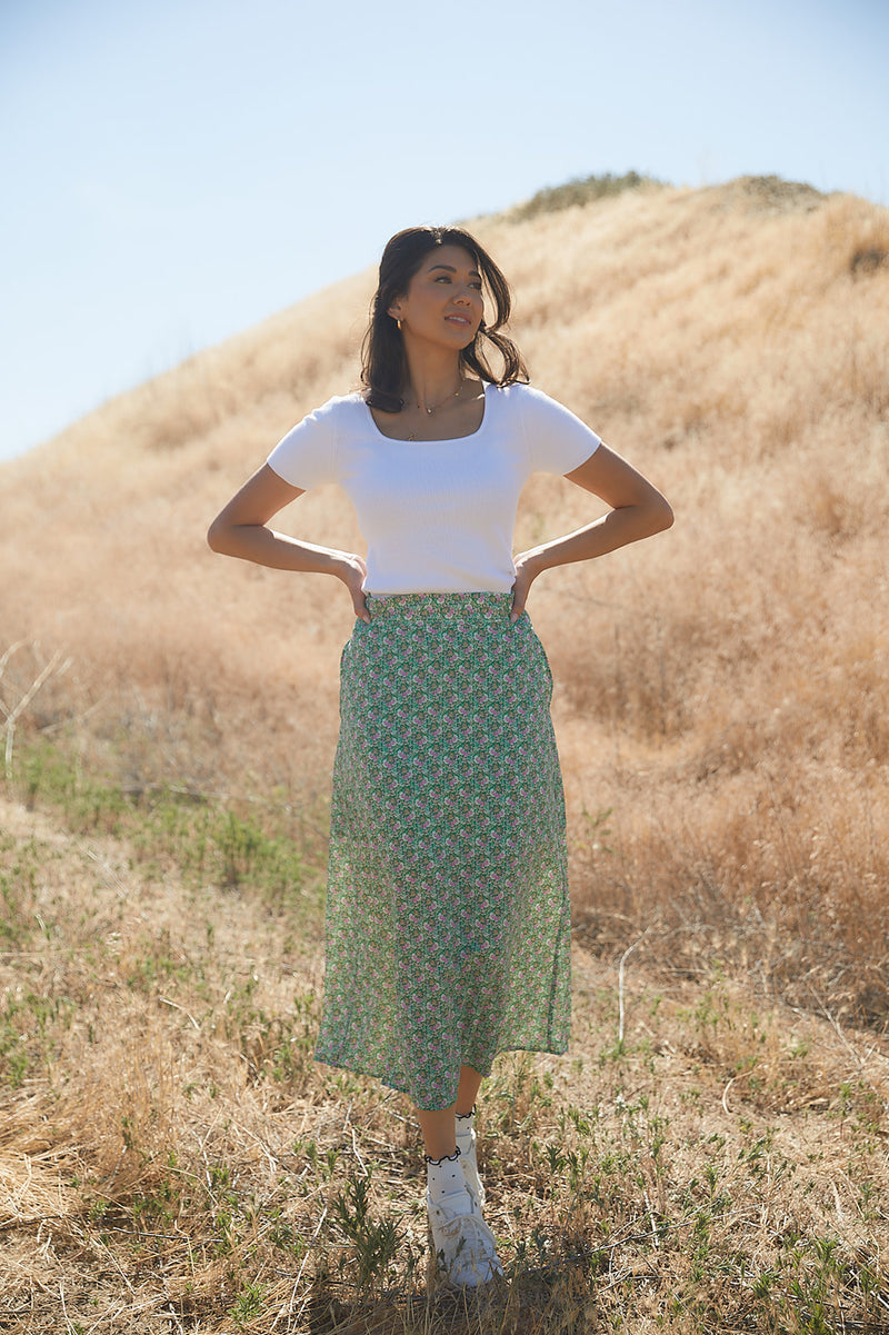 See You Smile Floral Midi Skirt-FINAL SALE