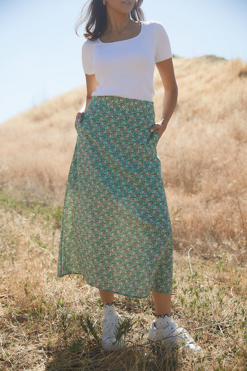 See You Smile Floral Midi Skirt-FINAL SALE