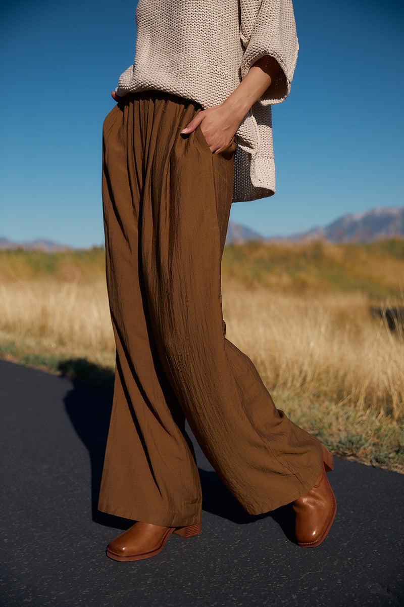 Bronze Flowy Pull Up Pants - Online Womens Clothing Boutique