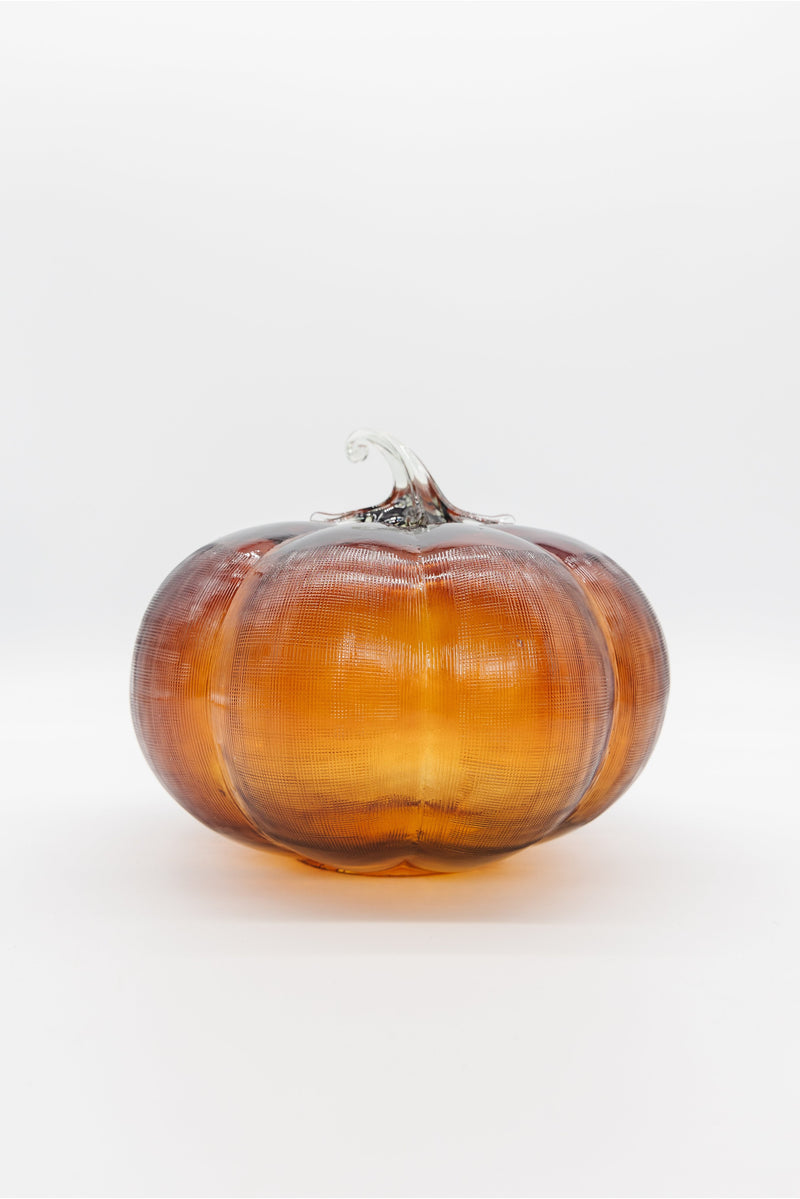 Cross Hatch Amber Glass Pumpkin Decor