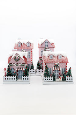 Lighted Pink Paper Holiday House
