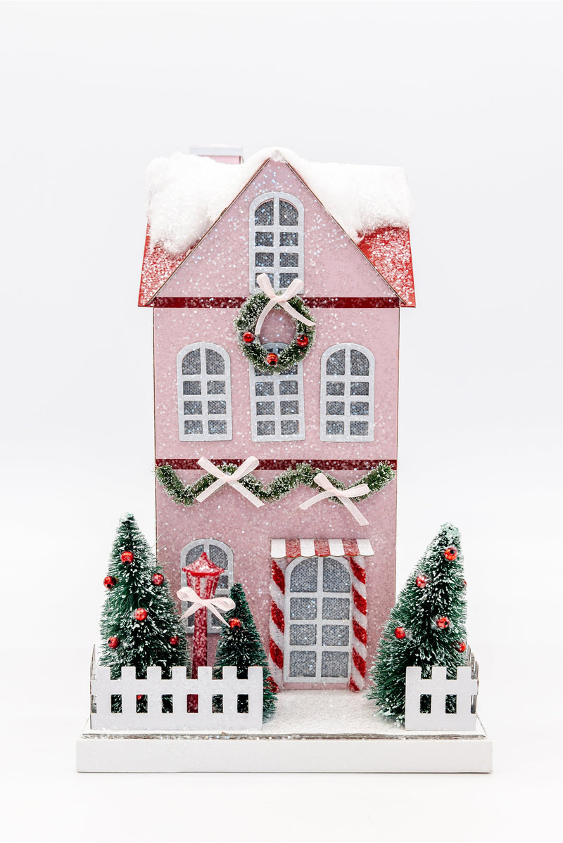 Lighted Pink Paper Holiday House