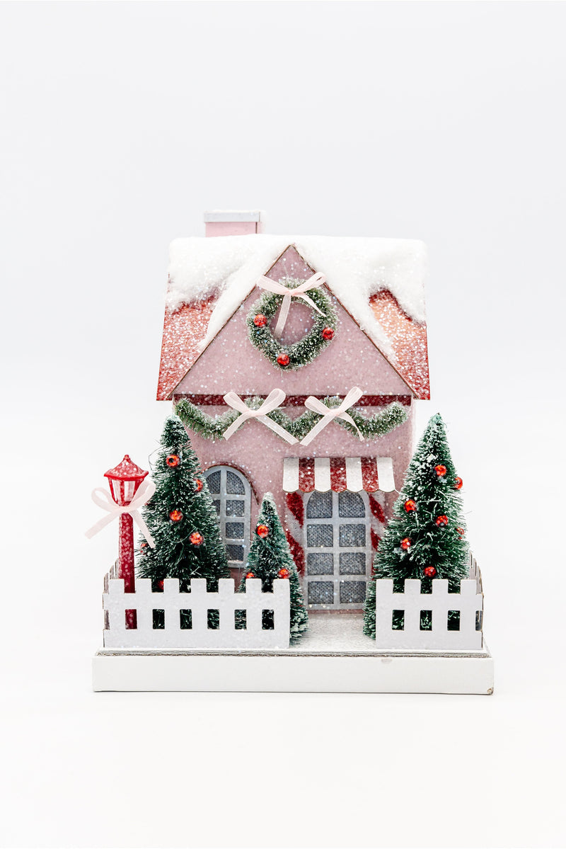 Lighted Pink Paper Holiday House