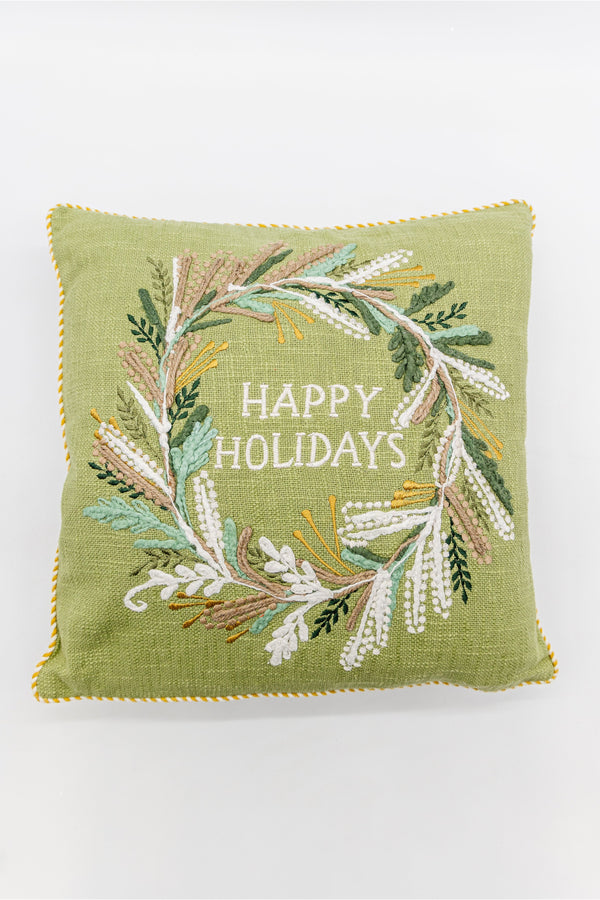 Happy Holidays Embroidered Pillow