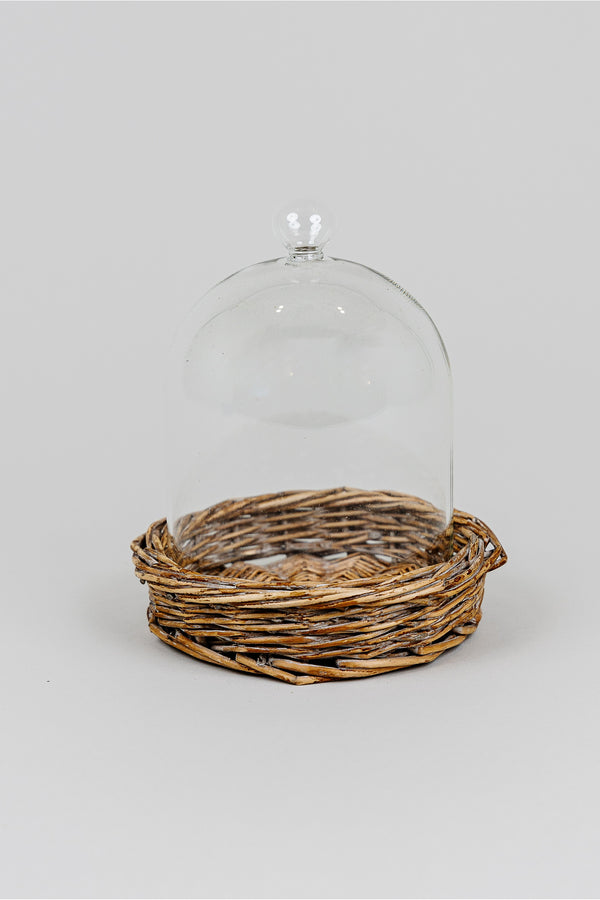 Glass Cloche with Woven Base