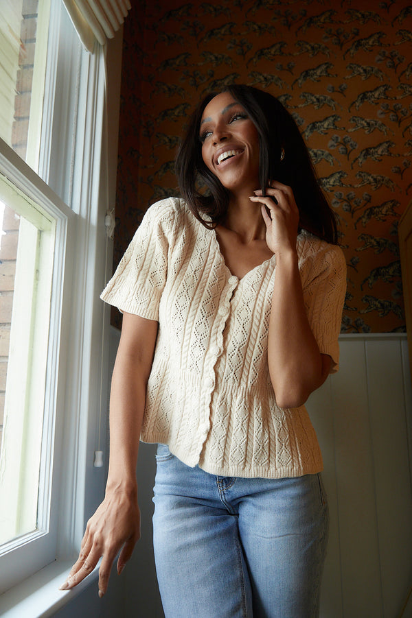 Cream Button Up Knit Top