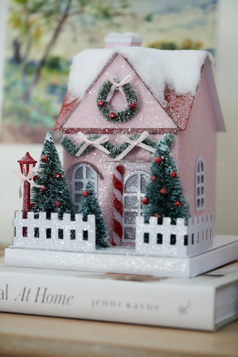 Lighted Pink Paper Holiday House
