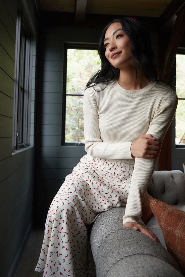 Eliza Floral Print Skirt in Red & Cream-FINAL SALE