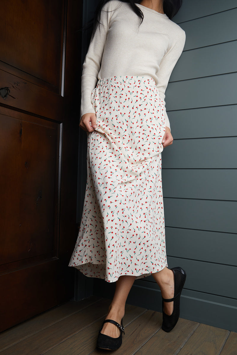 Eliza Floral Print Skirt in Red & Cream-FINAL SALE