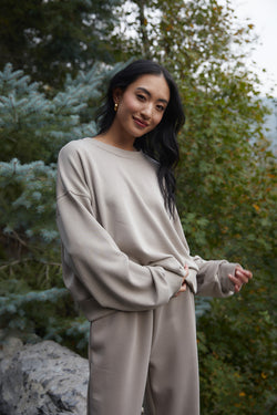 Leah Taupe Crewneck Top