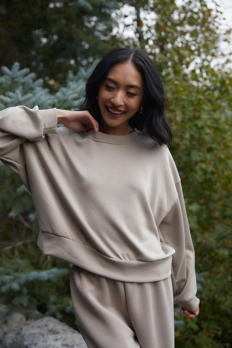 Leah Taupe Crewneck Top