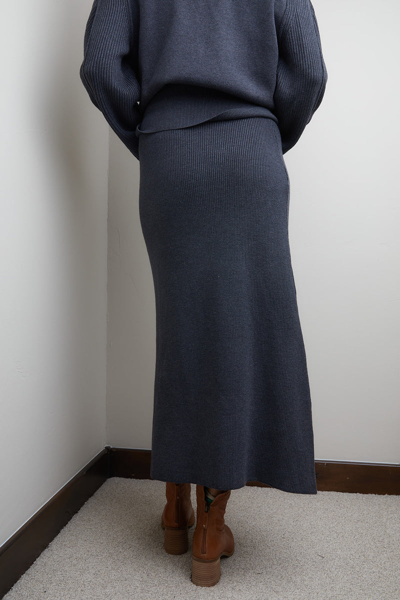 Maria Midi Knit Skirt in Charcoal