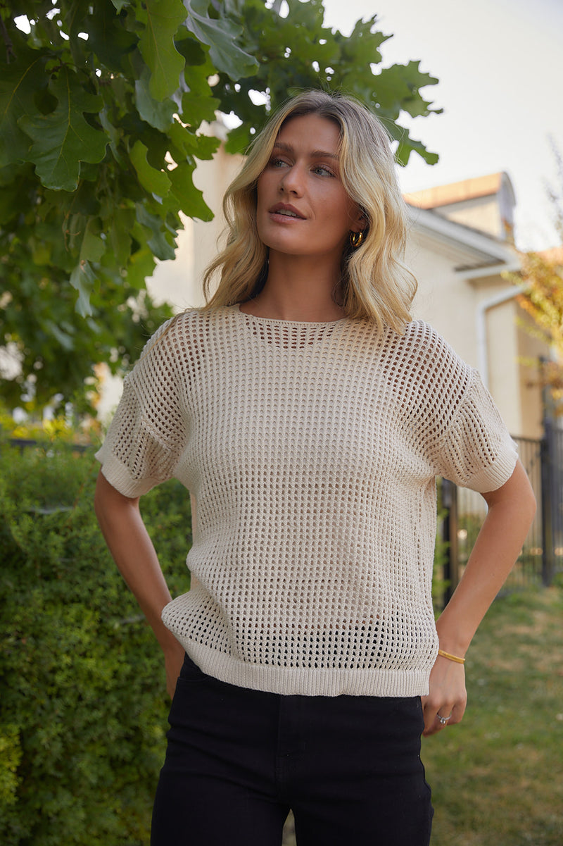 Ellie Natural Open Knit Sweater