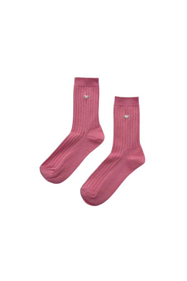 Le Bon Embroidered Her Socks Pink Heart