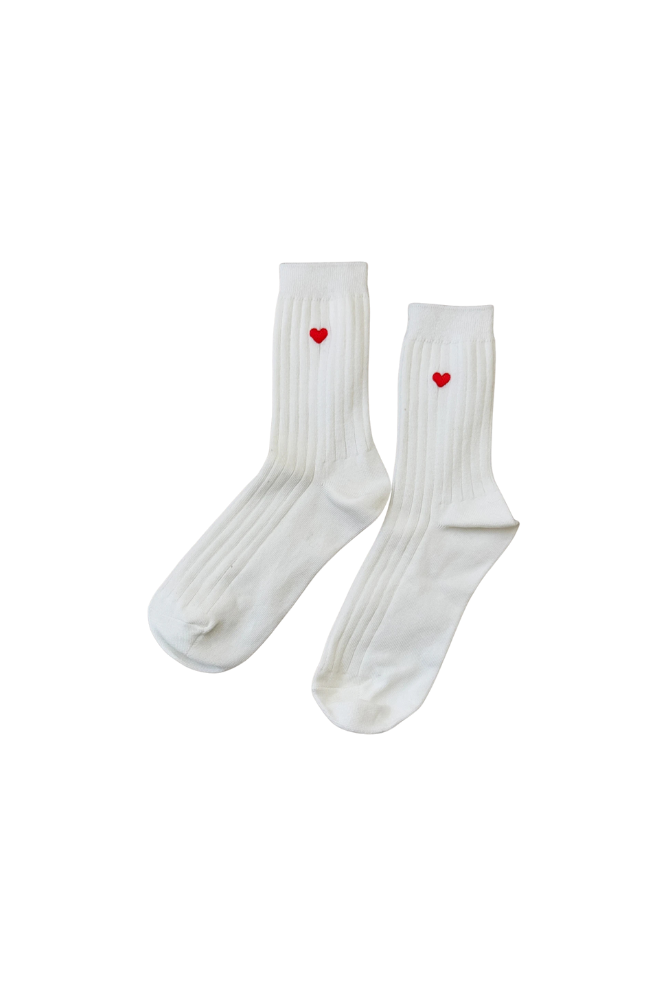 Le Bon Embroidered Her Socks White Heart