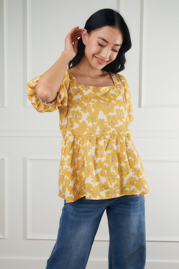 Clara Yellow Floral Bubble Sleeve Top