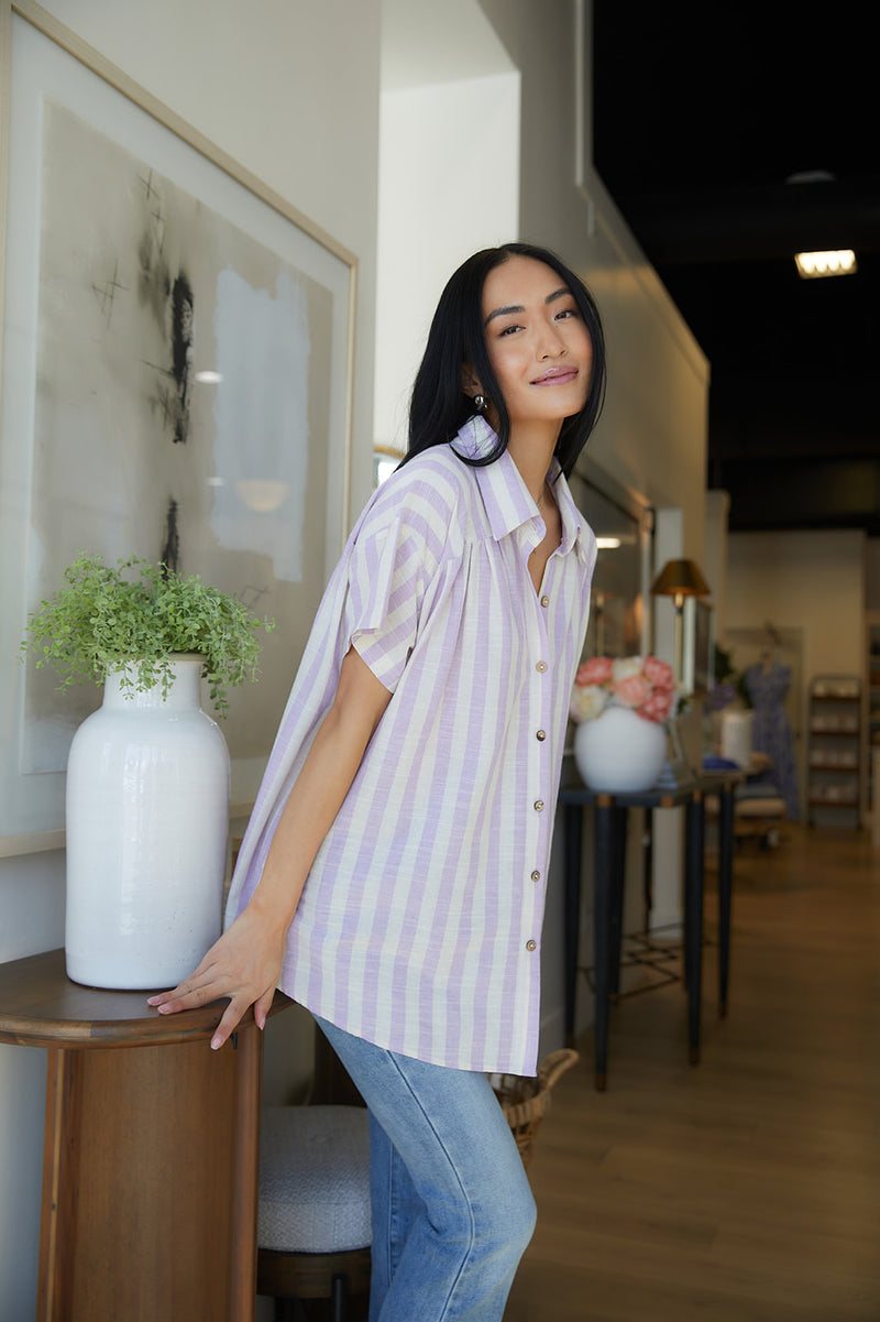 Lilian Striped Button Up Top