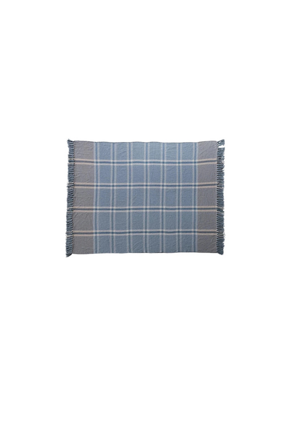 Blue Plaid Cotton Throw