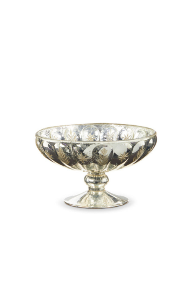 Etched Mercury Glass Compote