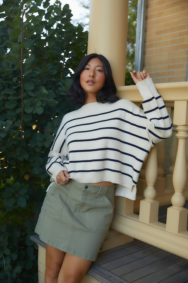 Aria Cream & Navy Striped Sweater