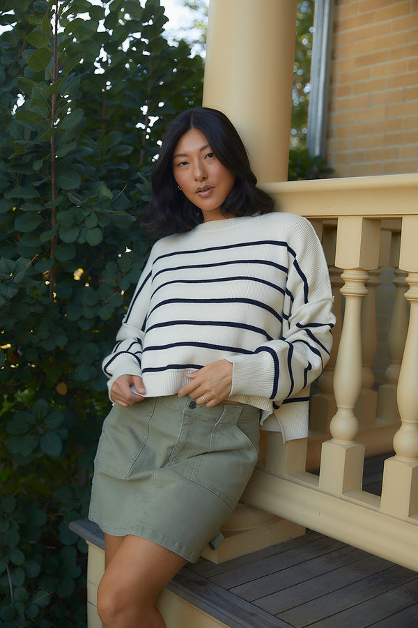 Aria Cream & Navy Striped Sweater