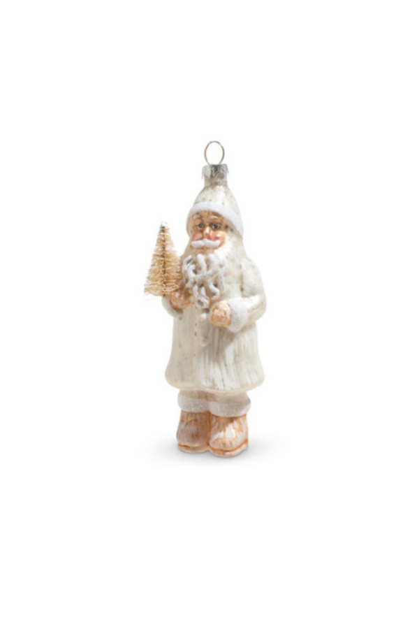 Whitewash Mercury Glass Santa Ornament