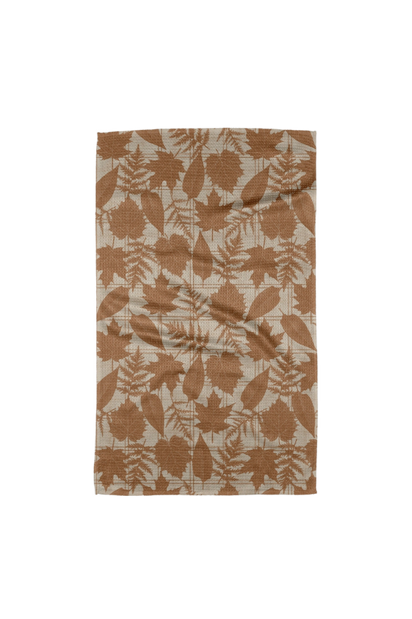 Autumnal Leaves Gold Geometry Tea Towel