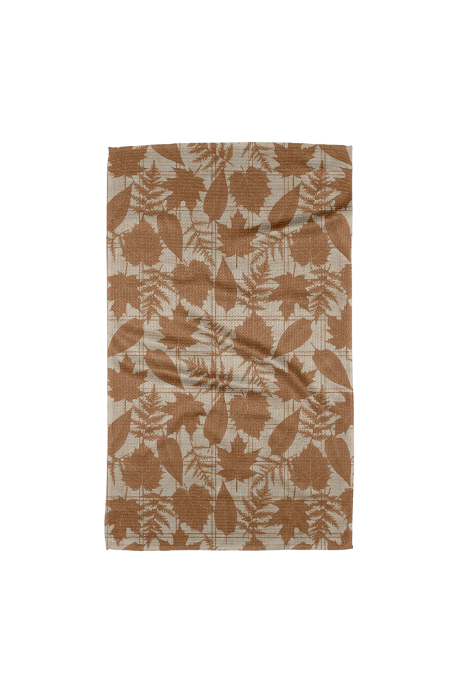 Autumnal Leaves Gold Geometry Tea Towel