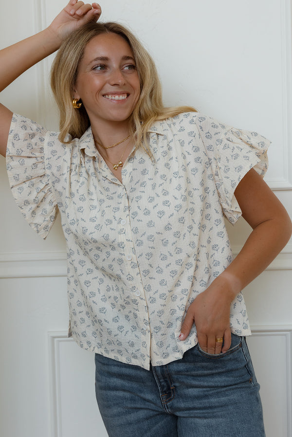 Eve Blue Floral Button Up