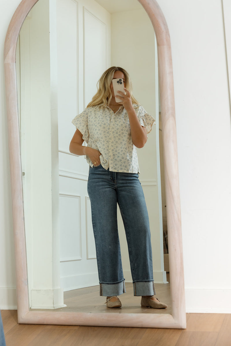 Eve Blue Floral Button Up