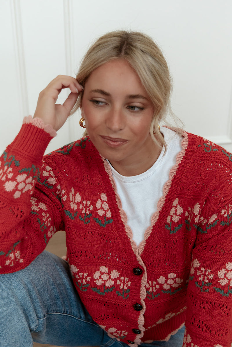 Jules Red Floral Cardigan