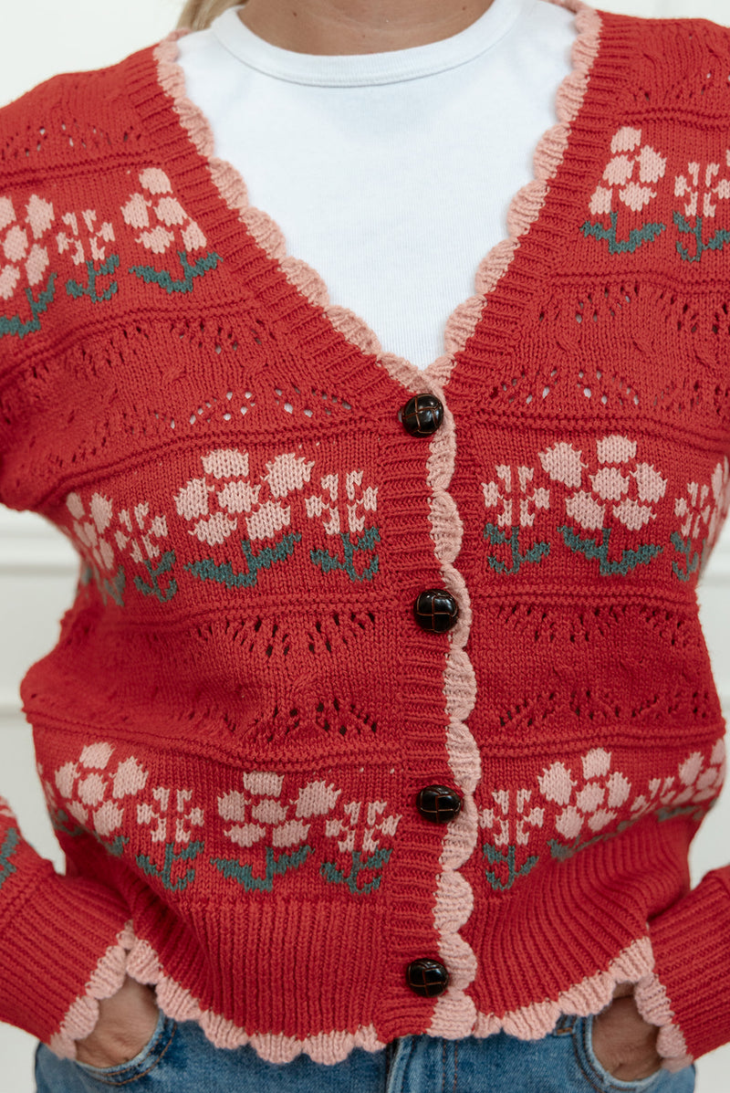 Jules Red Floral Cardigan