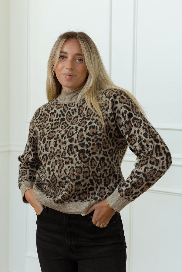 Leopard Mock Neck Sweater