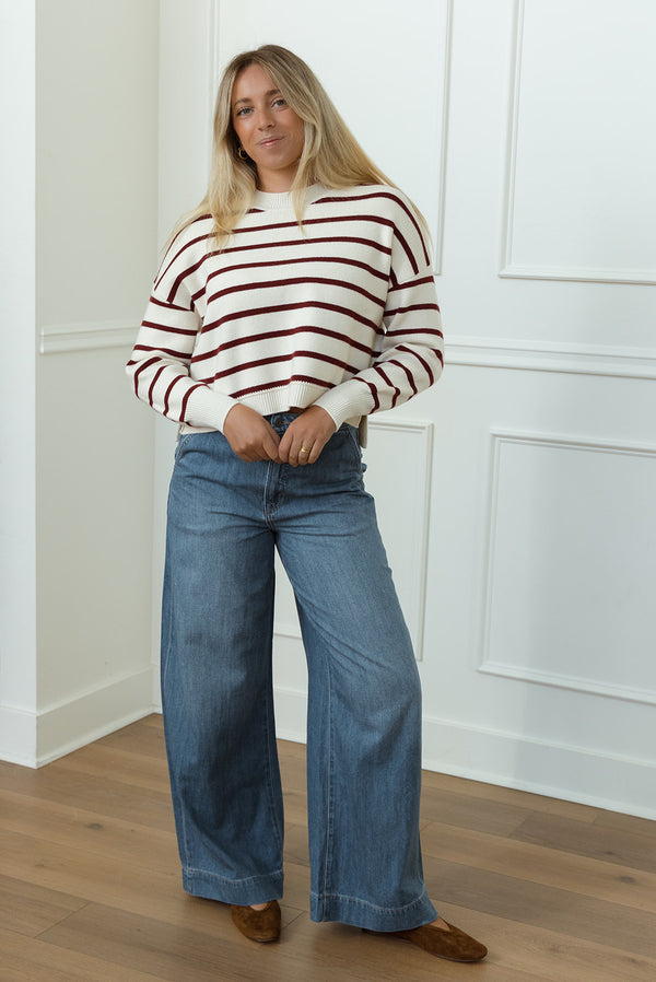 Mya Ivory & Burgundy Sweater