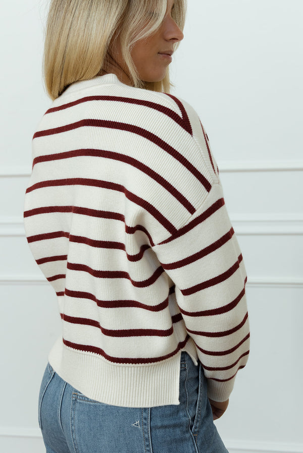 Mya Ivory & Burgundy Sweater