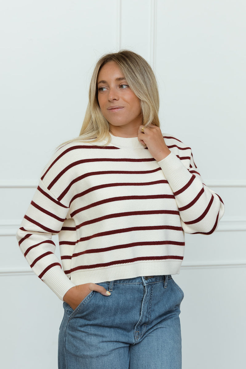 Mya Ivory & Burgundy Sweater