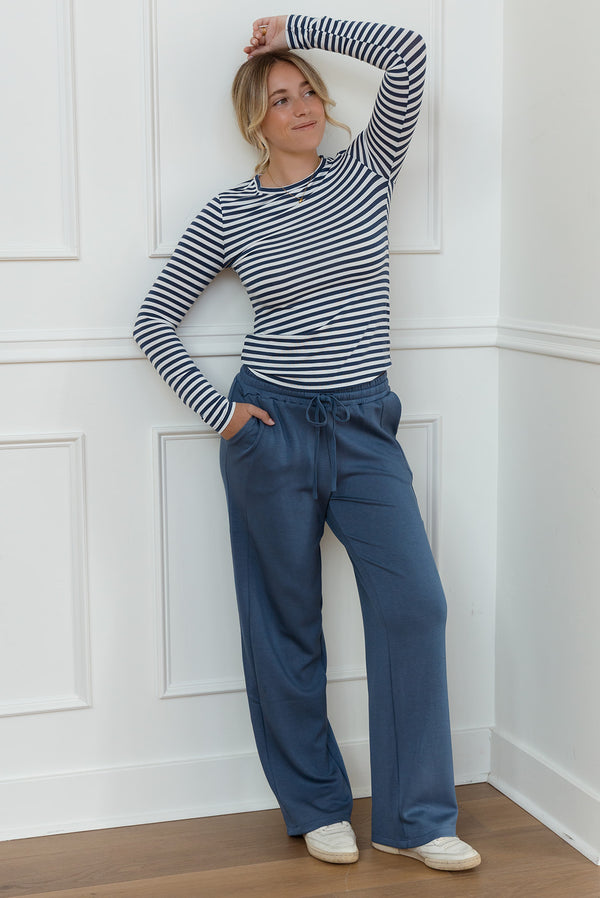 Harper Striped Top in Navy & White