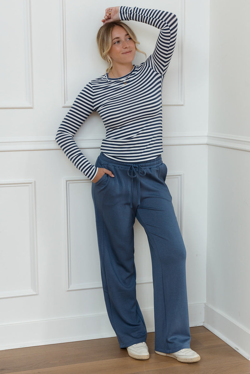 Harper Striped Top in Navy & White