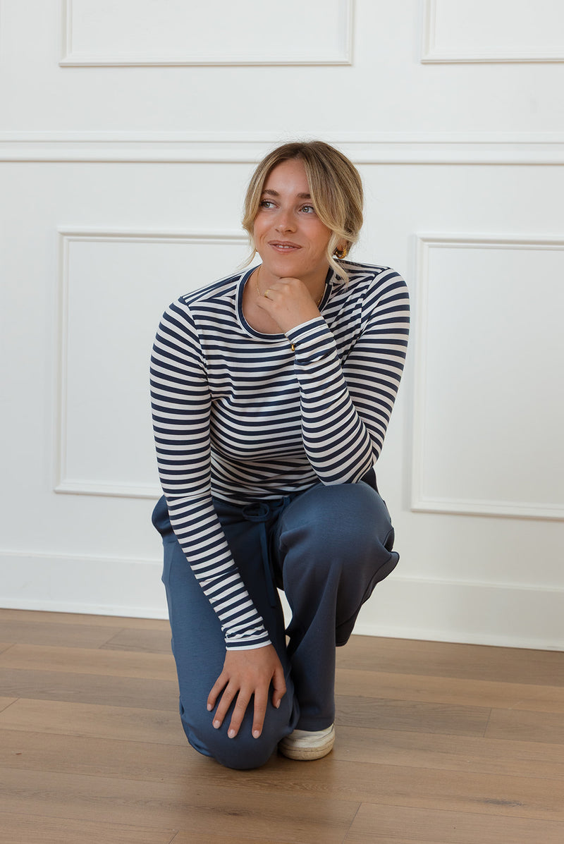 Harper Striped Top in Navy & White