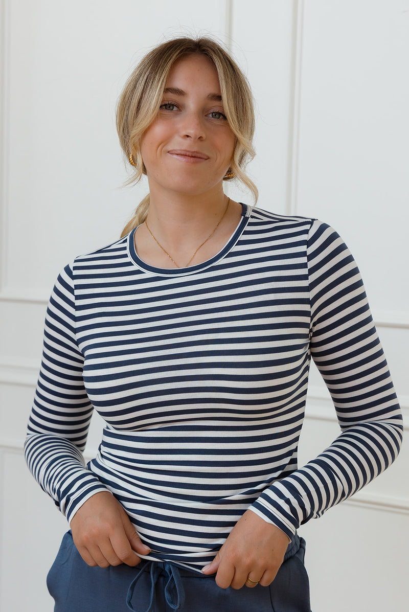 Harper Striped Top in Navy & White