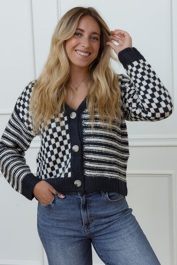 Abigail Navy & Cream Cardigan