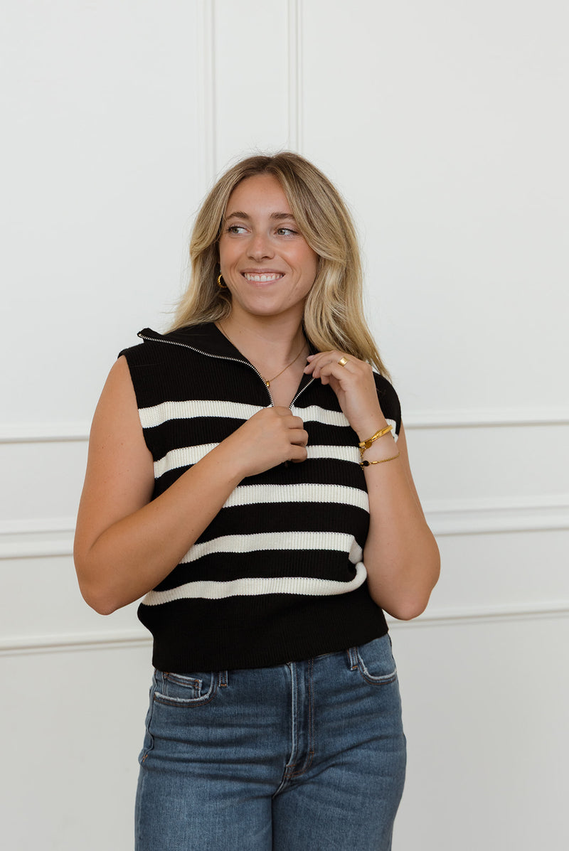 Bella Black & Cream Sweater Top