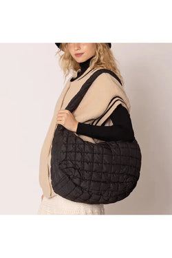 Cora Quilted Puffer Tote in Black