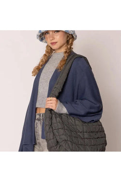 Cora Quilted Puffer Tote in Dark Grey