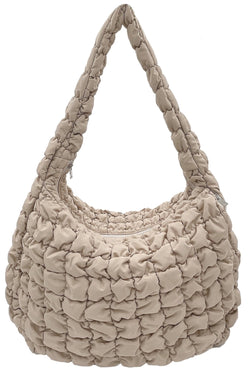 Cora Quilted Puffer Tote in Beige